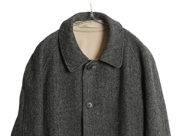 80s イギリス製 ★ バーバリー バルマカーン コート メンズ L / ヴィンテージ リバーシブル ツイード ウール コットン ステンカラー ロング