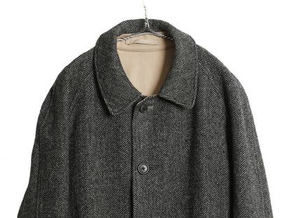80s イギリス製 ★ バーバリー バルマカーン コート メンズ L / ヴィンテージ リバーシブル ツイード ウール コットン ステンカラー ロング