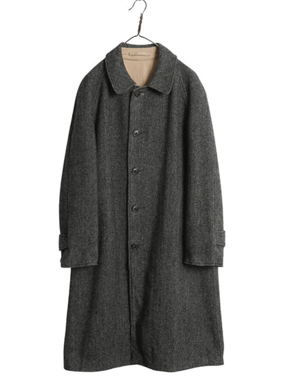 80s イギリス製 ★ バーバリー バルマカーン コート メンズ L / ヴィンテージ リバーシブル ツイード ウール コットン ステンカラー ロング