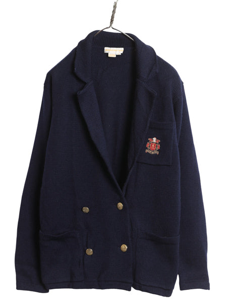 70s 80s ブルックスブラザーズ ニット テーラード ジャケット レディース M ヴィンテージ ダブルブレスト ブレザー 紺ブレ ウール セーター