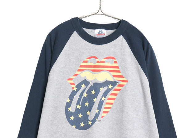 00s ローリング ストーンズ ツアー 両面 プリント ベースボール Tシャツ メンズ XL オールド リップタン バンド ロック 7分袖 大きいサイズ