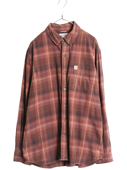US企画 カーハート 長袖 ボタンダウン フランネル シャツ メンズ XL / チェック RELAXED FIT ネルシャツ ワーク 大きいサイズ マルチカラー