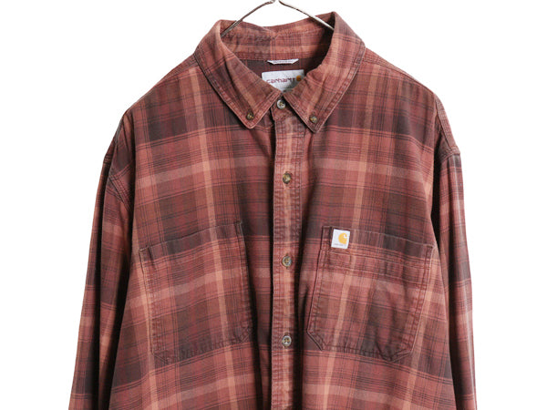 US企画 カーハート 長袖 ボタンダウン フランネル シャツ メンズ XL / チェック RELAXED FIT ネルシャツ ワーク 大きいサイズ マルチカラー