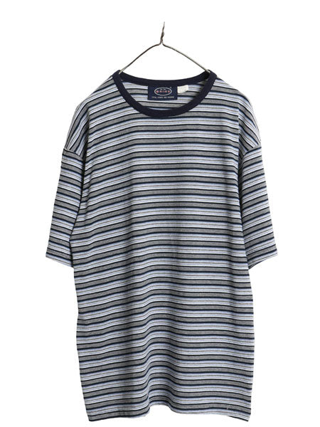 90s USA製 ON THE BRINK ボーダー 半袖 Tシャツ メンズ L / 古着 オールド カットソー クルーネック ゆったり シンプル マルチカラー 薄手