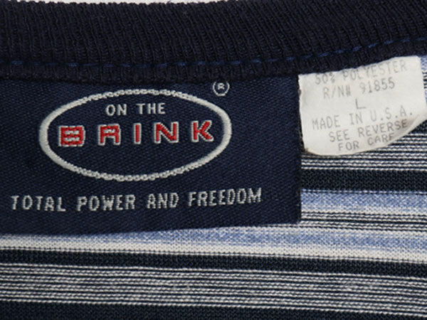 90s USA製 ON THE BRINK ボーダー 半袖 Tシャツ メンズ L / 古着 オールド カットソー クルーネック ゆったり シンプル マルチカラー 薄手