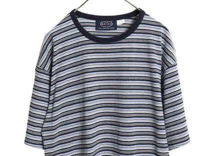 90s USA製 ON THE BRINK ボーダー 半袖 Tシャツ メンズ L / 古着 オールド カットソー クルーネック ゆったり シンプル マルチカラー 薄手