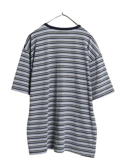 90s USA製 ON THE BRINK ボーダー 半袖 Tシャツ メンズ L / 古着 オールド カットソー クルーネック ゆったり シンプル マルチカラー 薄手