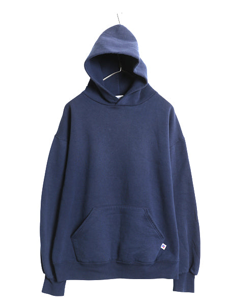 90s USA製 ラッセル 無地 スウェット フード パーカー メンズ レディース L / オールド プルオーバー トレーナー ブランク 裏起毛 ネイビー