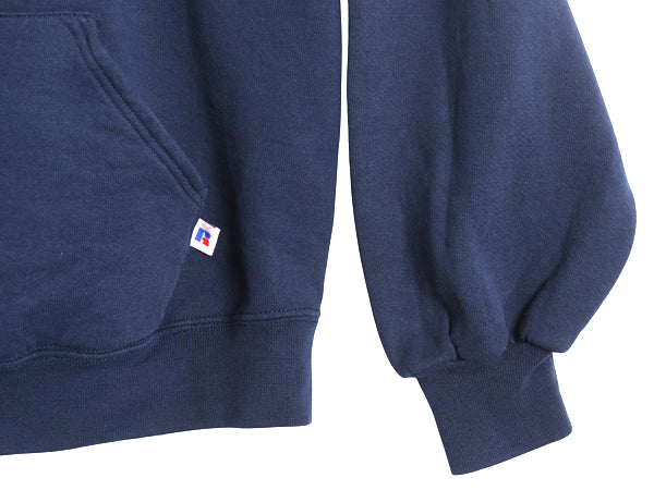 90s USA製 ラッセル 無地 スウェット フード パーカー メンズ レディース L / オールド プルオーバー トレーナー ブランク 裏起毛 ネイビー