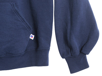 90s USA製 ラッセル 無地 スウェット フード パーカー メンズ レディース L / オールド プルオーバー トレーナー ブランク 裏起毛 ネイビー