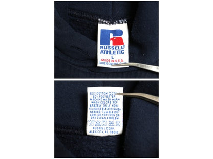 90s USA製 ラッセル 無地 スウェット フード パーカー メンズ レディース L / オールド プルオーバー トレーナー ブランク 裏起毛 ネイビー