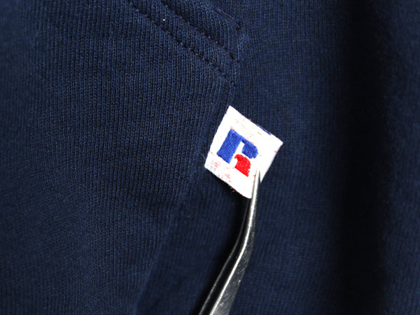 90s USA製 ラッセル 無地 スウェット フード パーカー メンズ レディース L / オールド プルオーバー トレーナー ブランク 裏起毛 ネイビー