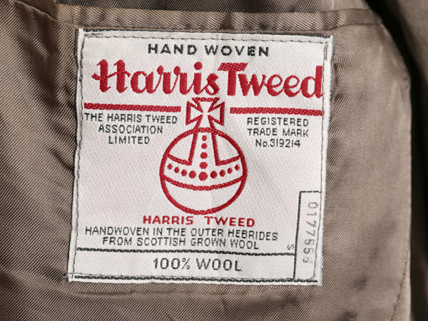90s イギリス製 ハリスツイード テーラード ジャケット メンズ L 程 オールド ウール ツイード ブレザー ヘリンボーン ストライプ トラッド