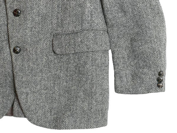 90s イギリス製 ハリスツイード テーラード ジャケット メンズ L 程 オールド ウール ツイード ブレザー ヘリンボーン ストライプ トラッド