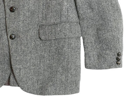 90s イギリス製 ハリスツイード テーラード ジャケット メンズ L 程 オールド ウール ツイード ブレザー ヘリンボーン ストライプ トラッド