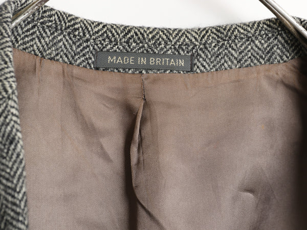 90s イギリス製 ハリスツイード テーラード ジャケット メンズ L 程 オールド ウール ツイード ブレザー ヘリンボーン ストライプ トラッド