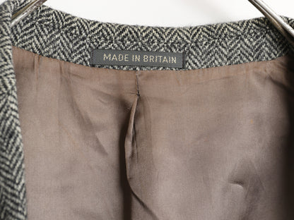 90s イギリス製 ハリスツイード テーラード ジャケット メンズ L 程 オールド ウール ツイード ブレザー ヘリンボーン ストライプ トラッド