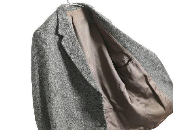 90s イギリス製 ハリスツイード テーラード ジャケット メンズ L 程 オールド ウール ツイード ブレザー ヘリンボーン ストライプ トラッド