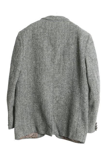 90s イギリス製 ハリスツイード テーラード ジャケット メンズ L 程 オールド ウール ツイード ブレザー ヘリンボーン ストライプ トラッド