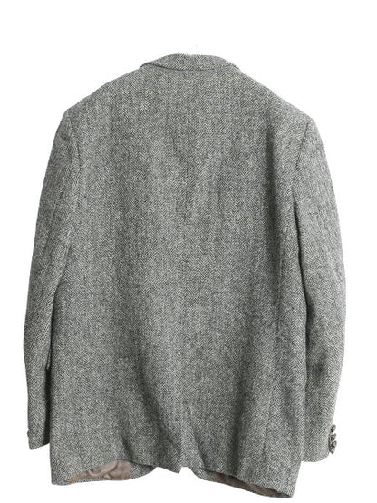 90s イギリス製 ハリスツイード テーラード ジャケット メンズ L 程 オールド ウール ツイード ブレザー ヘリンボーン ストライプ トラッド