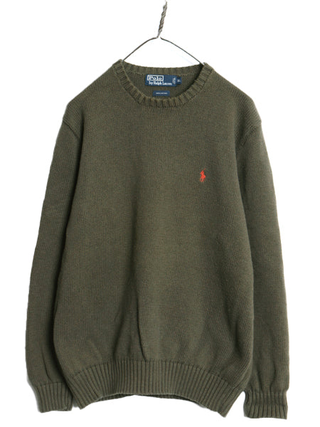 90s ポロ ラルフローレン コットン ニット セーター メンズ XL / オールド 長袖ニット ワンポイント クルーネック シンプル 大きいサイズ