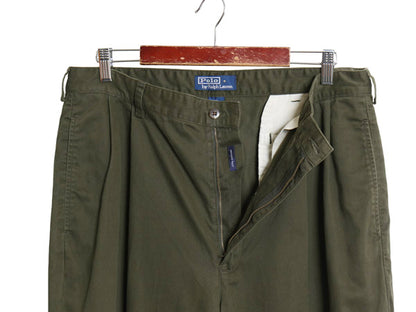 90s ポロ ラルフローレン チノ パンツ メンズ 36 32 オールド HAMMOND PANT コットン スラックス ツータック ストレート 裾ダブル オリーブ