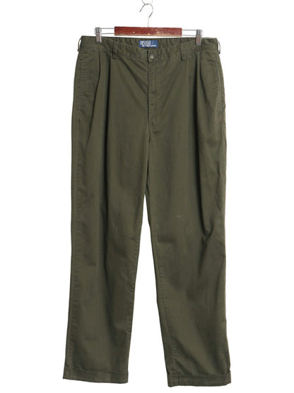 90s ポロ ラルフローレン チノ パンツ メンズ 36 32 オールド HAMMOND PANT コットン スラックス ツータック ストレート 裾ダブル オリーブ