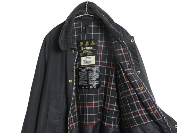 90s イギリス製 ★ バブアー ビデイル オイルド ジャケット メンズ M 古着 オールド ハーフ コート アウトドア 3ワラント ハンティング 紺