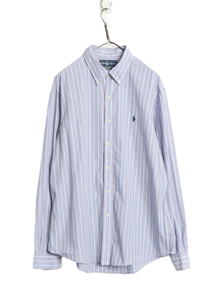ラルフローレン ストライプ 長袖 ボタンダウン シャツ メンズ XL / 古着 ポロ コットン 長袖シャツ ワンポイント 大きいサイズ ワイシャツ