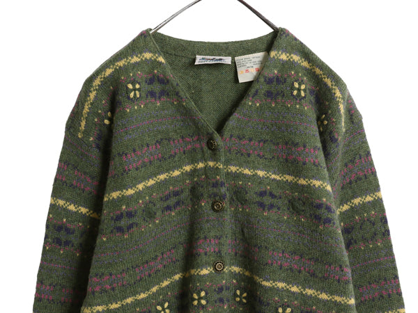 90s Northern Reflections フェアアイル ニット カーディガン レディース M / 前開き 羽織り ウール セーター ノルディック 総柄 トラッド