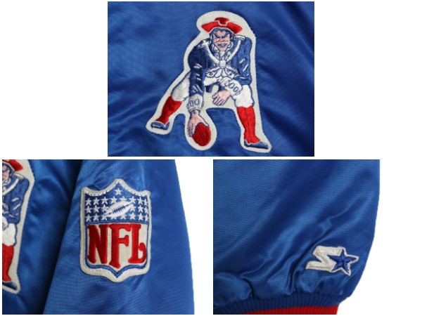 90s USA製 ペイトリオッツ ナイロン サテン スタジャン メンズ L / オールド NFL オフィシャル スターター 中綿 キルティング ライナー付き