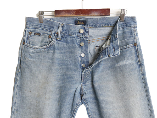 ポロ ラルフローレン デニム パンツ メンズ 34 32 リペア クラッシュ ヴィンテージ 加工 ジーンズ ジーパン スリム ストレート ヒゲ アタリ