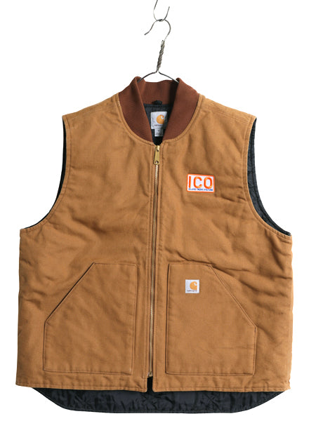 デッドストック US企画 カーハート 中綿 ダック ベスト メンズ XL ナイロン キルティング ライナー 重ね着 前開き ワーク 大きいサイズ 茶