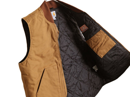 デッドストック US企画 カーハート 中綿 ダック ベスト メンズ XL ナイロン キルティング ライナー 重ね着 前開き ワーク 大きいサイズ 茶