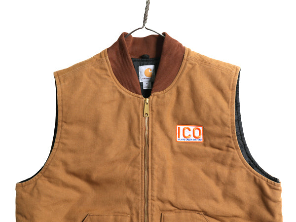 デッドストック US企画 カーハート 中綿 ダック ベスト メンズ XL ナイロン キルティング ライナー 重ね着 前開き ワーク 大きいサイズ 茶