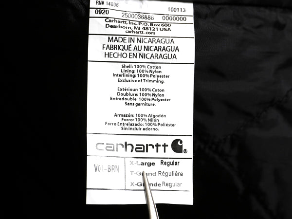 デッドストック US企画 カーハート 中綿 ダック ベスト メンズ XL ナイロン キルティング ライナー 重ね着 前開き ワーク 大きいサイズ 茶