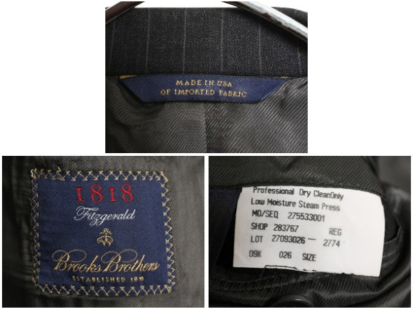  USA製 ブルックスブラザーズ テーラード ジャケット メンズ M 程 古着 ウール ブレザー スーツ サマー ストライプ きれいめ ビジネス 濃灰