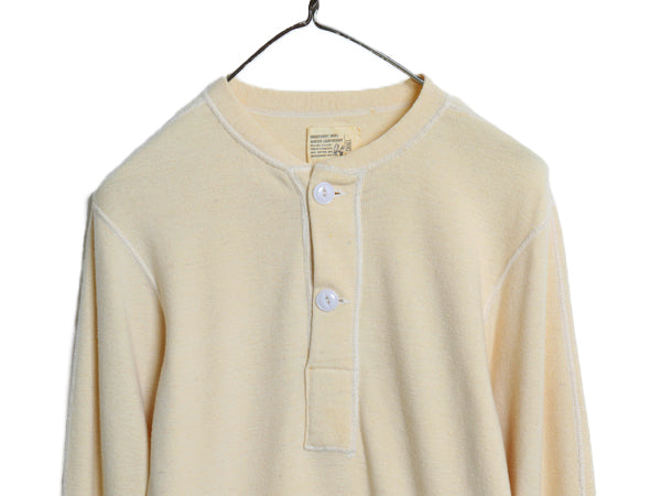 70s 米軍実物 US ARMY ヘンリーネック アンダーシャツ メンズ S / 古着 70年製 ヴィンテージ 長袖 Tシャツ サーマル リブ編み ナチュラル 