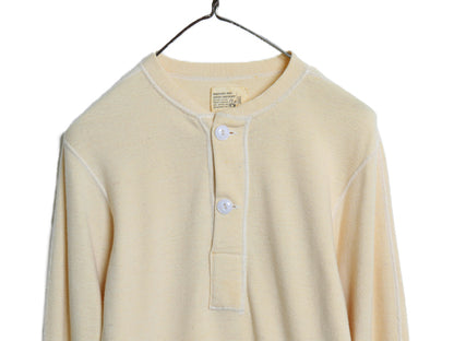 70s 米軍実物 US ARMY ヘンリーネック アンダーシャツ メンズ S / 古着 70年製 ヴィンテージ 長袖 Tシャツ サーマル リブ編み ナチュラル 