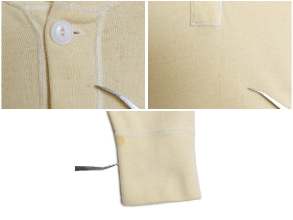 70s 米軍実物 US ARMY ヘンリーネック アンダーシャツ メンズ S / 古着 70年製 ヴィンテージ 長袖 Tシャツ サーマル リブ編み ナチュラル 