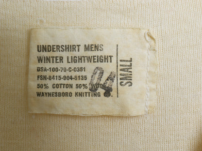 70s 米軍実物 US ARMY ヘンリーネック アンダーシャツ メンズ S / 古着 70年製 ヴィンテージ 長袖 Tシャツ サーマル リブ編み ナチュラル 
