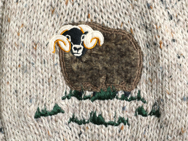 Blarney Woolen Mills フィッシャーマン ウール ニット セーター メンズ レディース L / ロールネック ヒツジ 刺繍 アラン ケーブル グレー