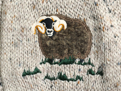 Blarney Woolen Mills フィッシャーマン ウール ニット セーター メンズ レディース L / ロールネック ヒツジ 刺繍 アラン ケーブル グレー