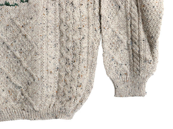 Blarney Woolen Mills フィッシャーマン ウール ニット セーター メンズ レディース L / ロールネック ヒツジ 刺繍 アラン ケーブル グレー