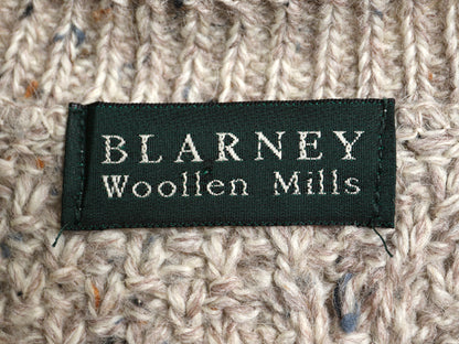 Blarney Woolen Mills フィッシャーマン ウール ニット セーター メンズ レディース L / ロールネック ヒツジ 刺繍 アラン ケーブル グレー