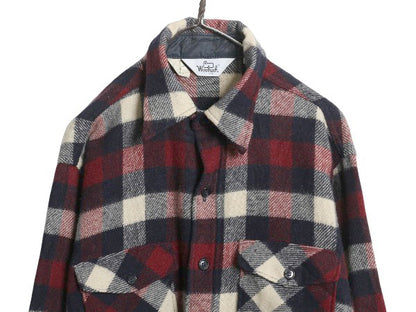  70s USA製 ウールリッチ CPO ウール シャツ メンズ L 古着 ヴィンテージ 白タグ ブロック チェック ヘビーウェイト ジャケット 長袖シャツ
