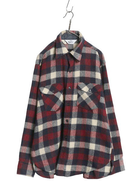  70s USA製 ウールリッチ CPO ウール シャツ メンズ L 古着 ヴィンテージ 白タグ ブロック チェック ヘビーウェイト ジャケット 長袖シャツ