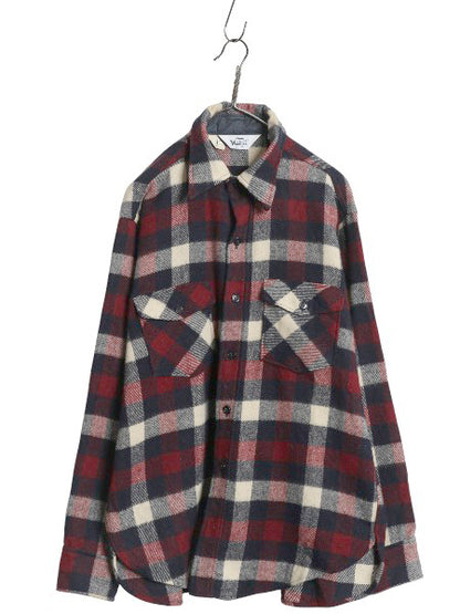 70s USA製 ウールリッチ CPO ウール シャツ メンズ L 古着 ヴィンテージ 白タグ ブロック チェック ヘビーウェイト ジャケット 長袖シャツ
