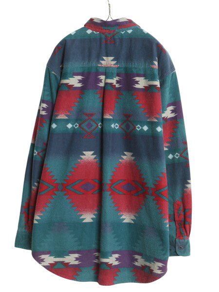 90s USA製 ウールリッチ ネイティブ 総柄 シャモア クロス シャツ メンズ XL 古着 オールド コットン ネルシャツ フランネル マルチカラー