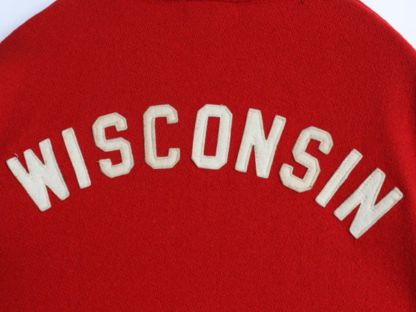 50s 60s ★ 袖 レザー ウール スタジャン 44 メンズ XL 程 ヴィンテージ フェルト ワッペン アワード ジャケット ブルゾン 赤 大きいサイズ